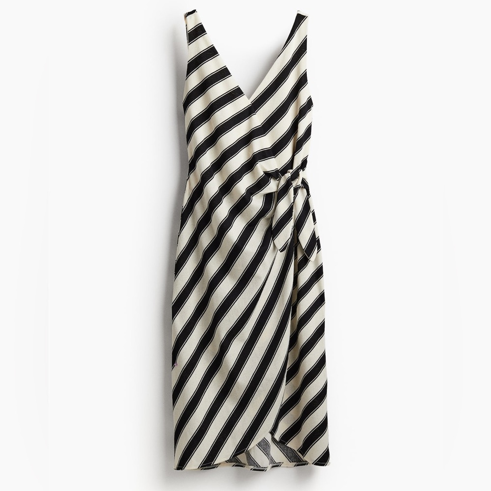 H&M Black and White Wrap Midi Dress